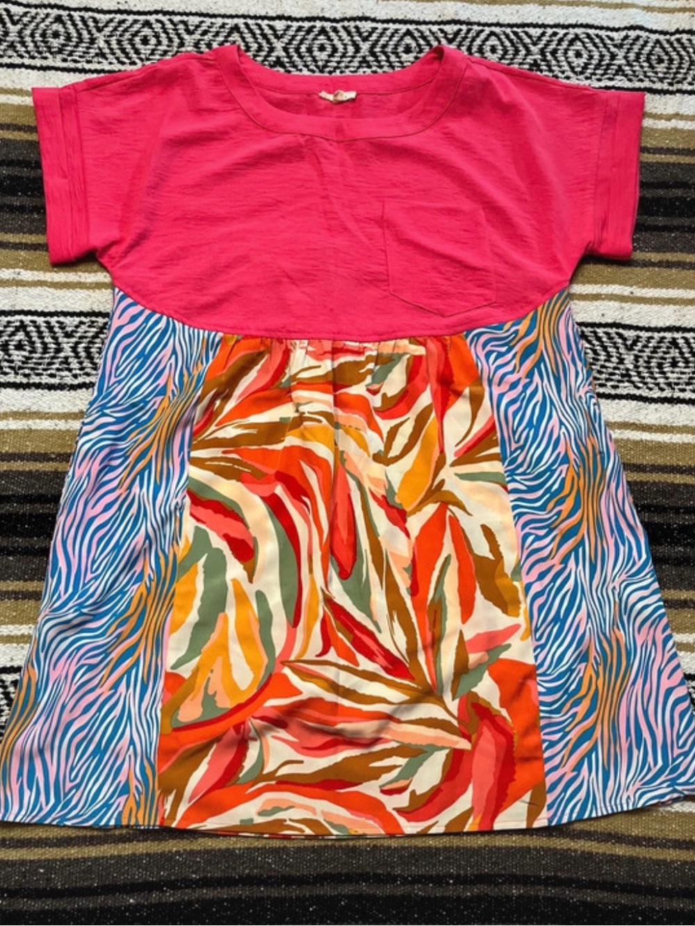 JODIFL Hot Pink Top with Multicolor Print Dress